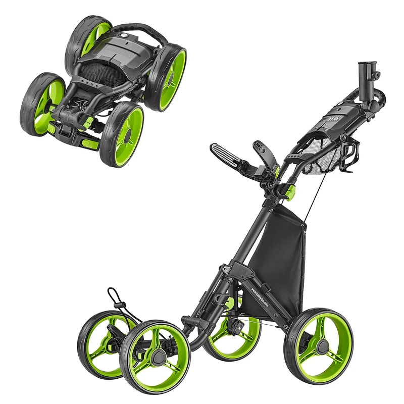 Caddytek 4 Wheel Golf Push Cart - Compact, Lightweight, Close Folding Push Pull Caddy Cart Trolley - Explorer V8, lime, one size