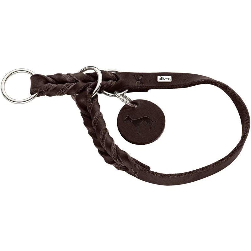 HUNTER SOLID EDUCATION training collar for dogs, leather, soft, non-slip, 65 (L-XL), dark brown
