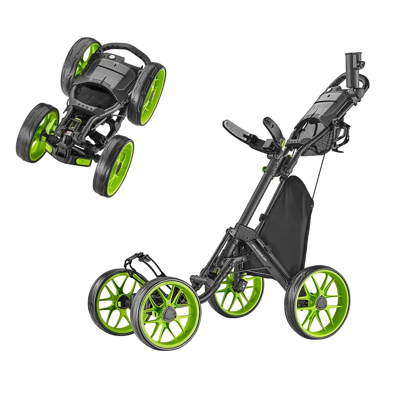 Caddytek 4 Wheel Golf Push Cart - Caddycruiser One Version 8 1-Click Folding Trolley - Lightweight, Compact Pull Caddy Cart, Easy to Open, Lime