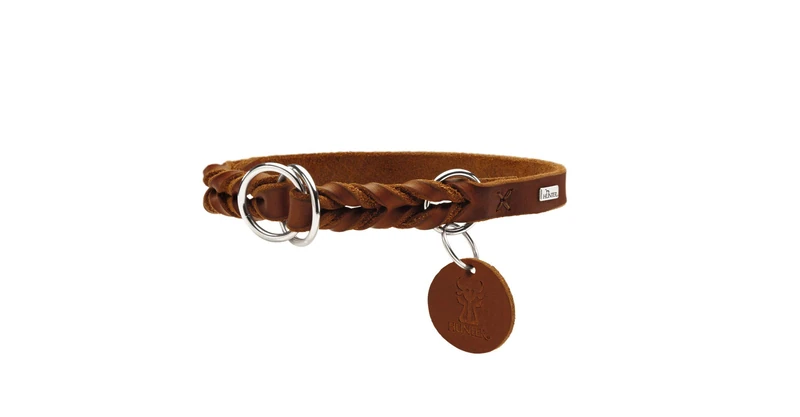 HUNTER SOLID EDUCATION training collar for dogs, leather, soft, non-slip, 50-55 (L), cognac