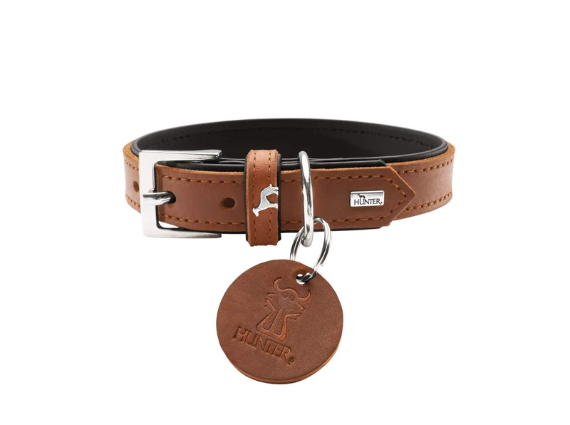 HUNTER Collar Larvik, 60 Soft genuine cow leather, cognac/black
