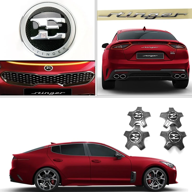 Kia Genuine OEM Front & Rear Emblem/19 Center Wheel Cap Set (Total 6 pcs) for Stinger 17~18