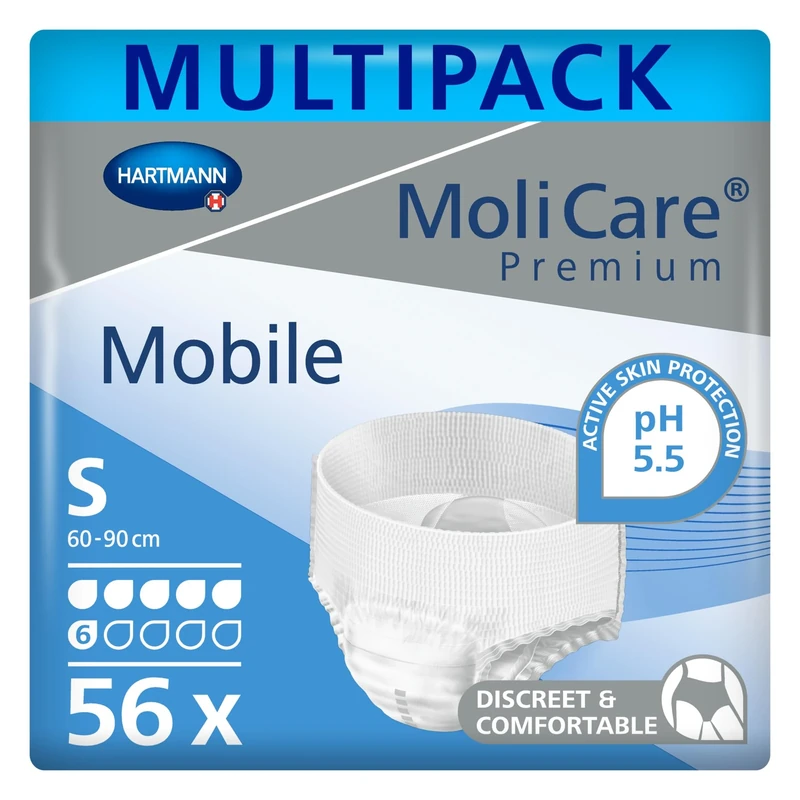MoliCare Premium Mobile 6 Drops Size S | Incontinence Pants, Discreet Underwear for Women and Men with Incontinence | 24-35 inches | 4 Packs of 14 Pairs (56 Pieces)