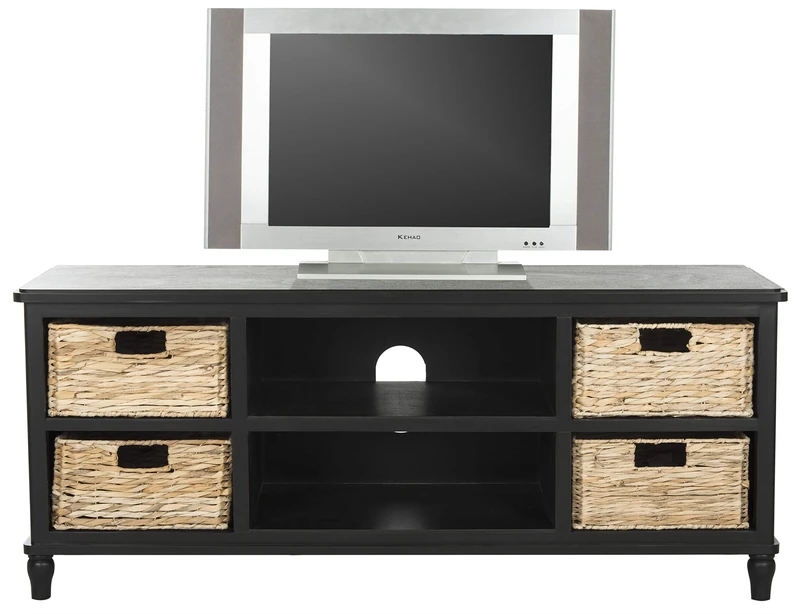 SAFAVIEH Contemporary Wooden Entertainment Stand with Storage, in Distressed and Black, 40 X 120 X 50