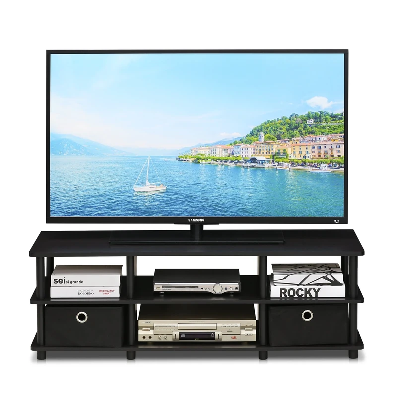 Furinno Econ TV Entertainment Center with Storage Bins, Espresso/Black