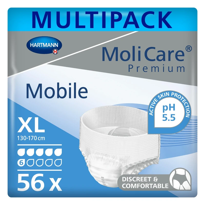 MoliCare Premium Mobile 6 Drops | Disposable Incontinence Pants: for Women and Men with Incontinence | Size XL | 51-67 inches | 4 Packs of 14 Pieces (56 Pieces)