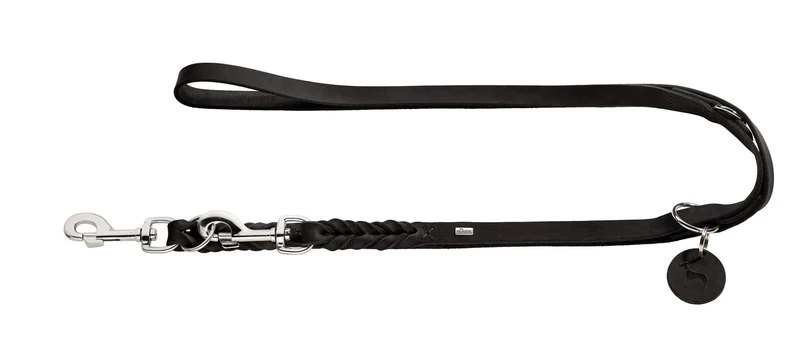 HUNTER Training leash Solid Education, 18/250 Soft genuine cow leather, black