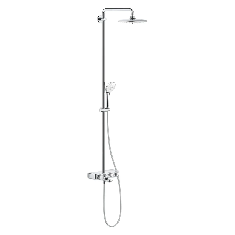 GROHE Euphoria SmartControl 260 - Shower System with Bath Cool Touch Thermostat (3 Spray Head Shower 26cm, 3 Spray Hand Shower 11cm, Horizontal Swivable 45cm Shower Arm, Hose 1.75 m), Chrome, 26510000