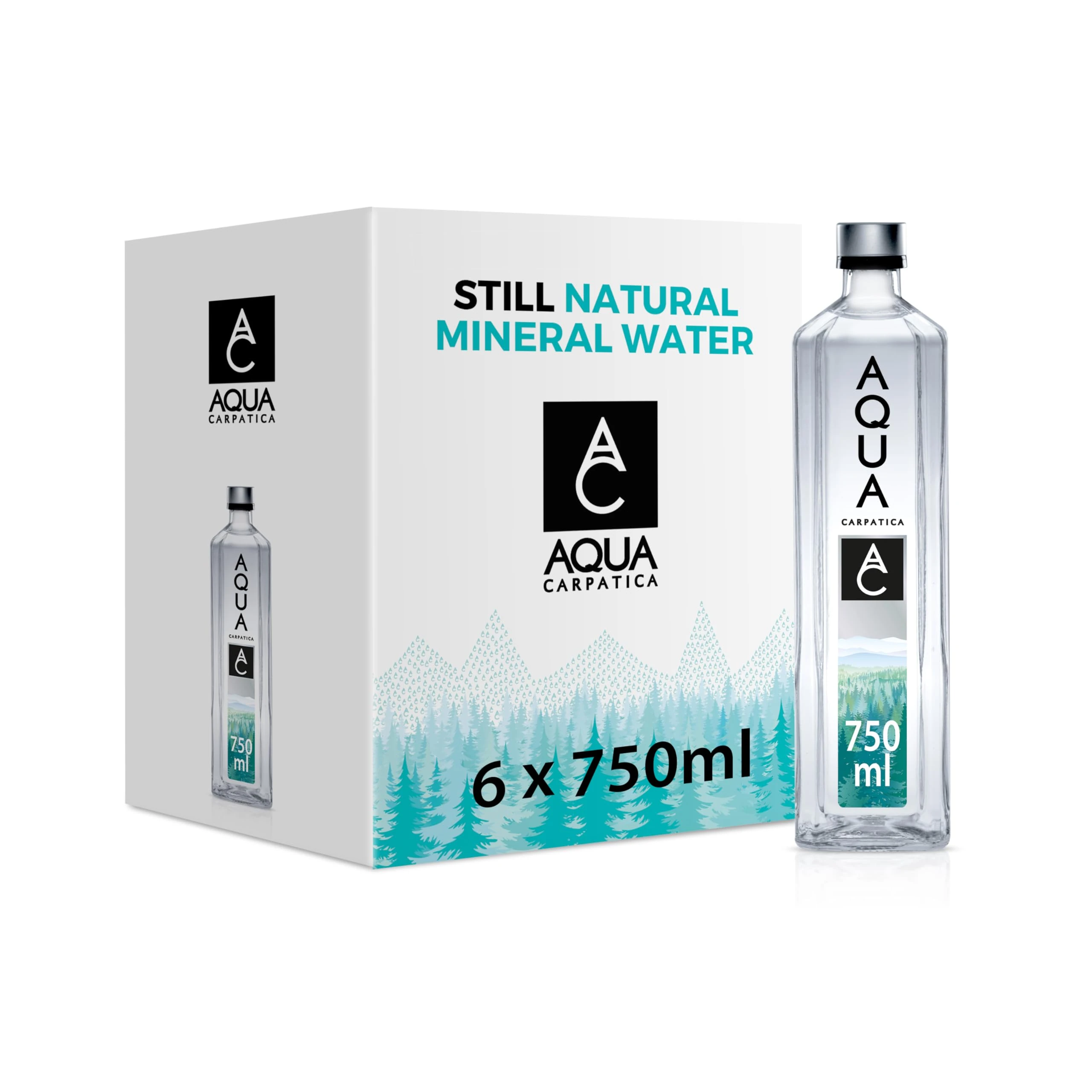 AQUA Carpatica Glass 750ml x 6 Pure Natural Still Mineral Water - 6-Pack Bottled Water, Virtually Nitrate Free, Low Sodium, Naturally Alkaline, Natural Electrolytes, Premium Multipack 100% Recyclable