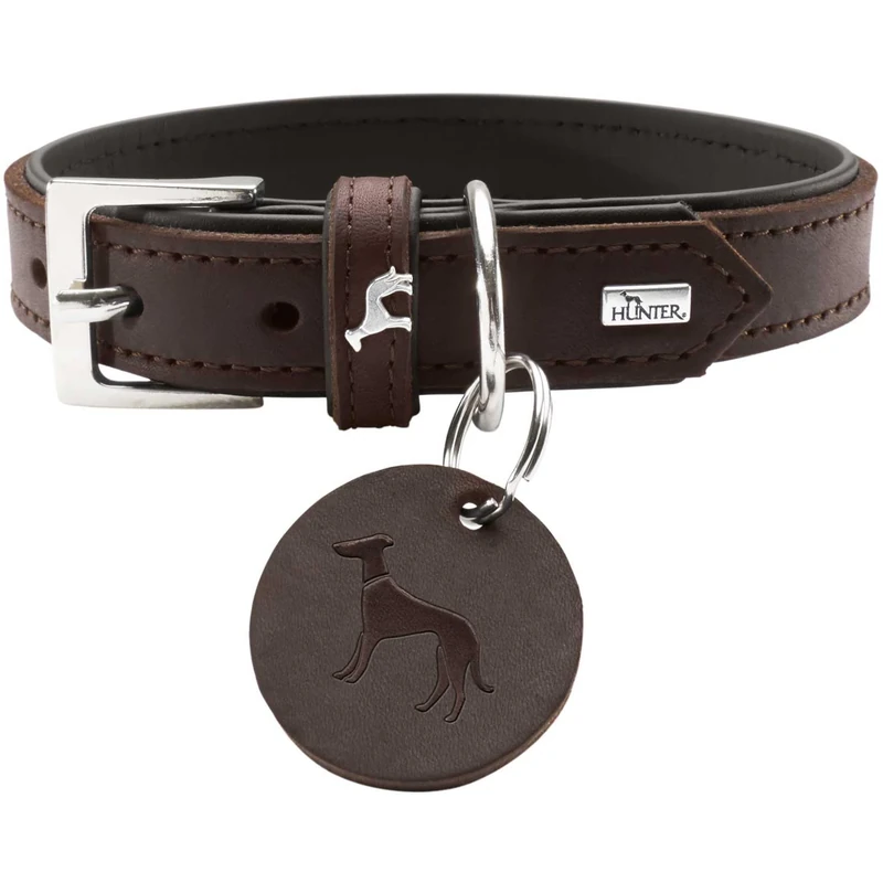 HUNTER Collar Larvik, 60 Soft genuine cow leather, dark brown/black