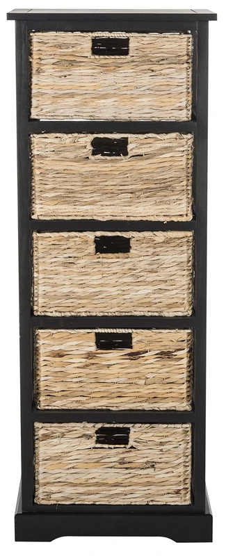 SAFAVIEH Contemporary Wooden Storage Cabinet with 5 Drawers, in Distressed and Black, 35 X 45 X 115
