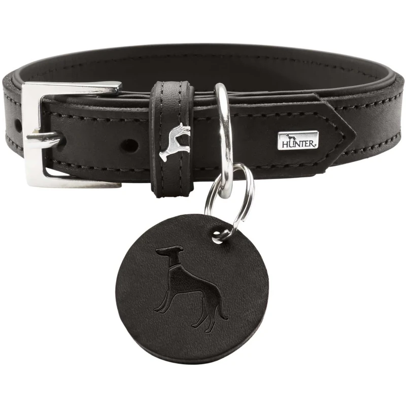 HUNTER Collar Larvik, 60 Soft genuine cow leather, black/black