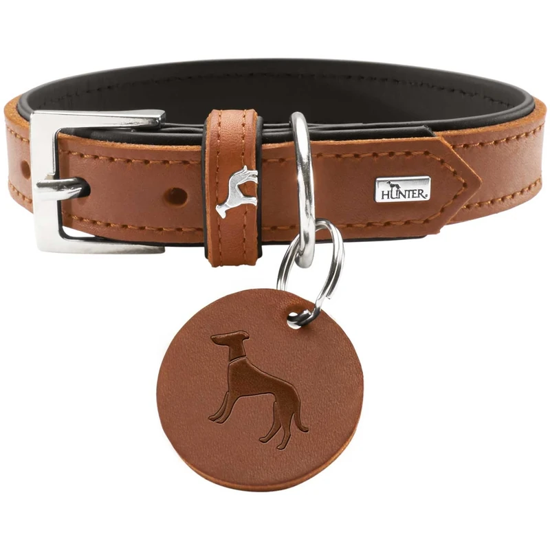 HUNTER Collar Larvik, 50 Soft genuine cow leather, cognac/black