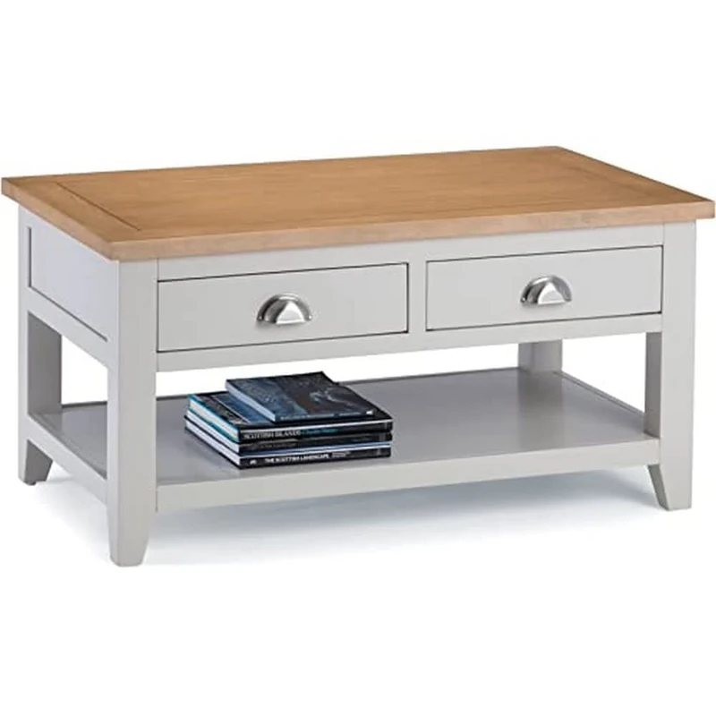 Julian Bowen Richmond Coffee Table With 2 Drawers - Elephant Grey/Euro Oak - Stylish and Functional