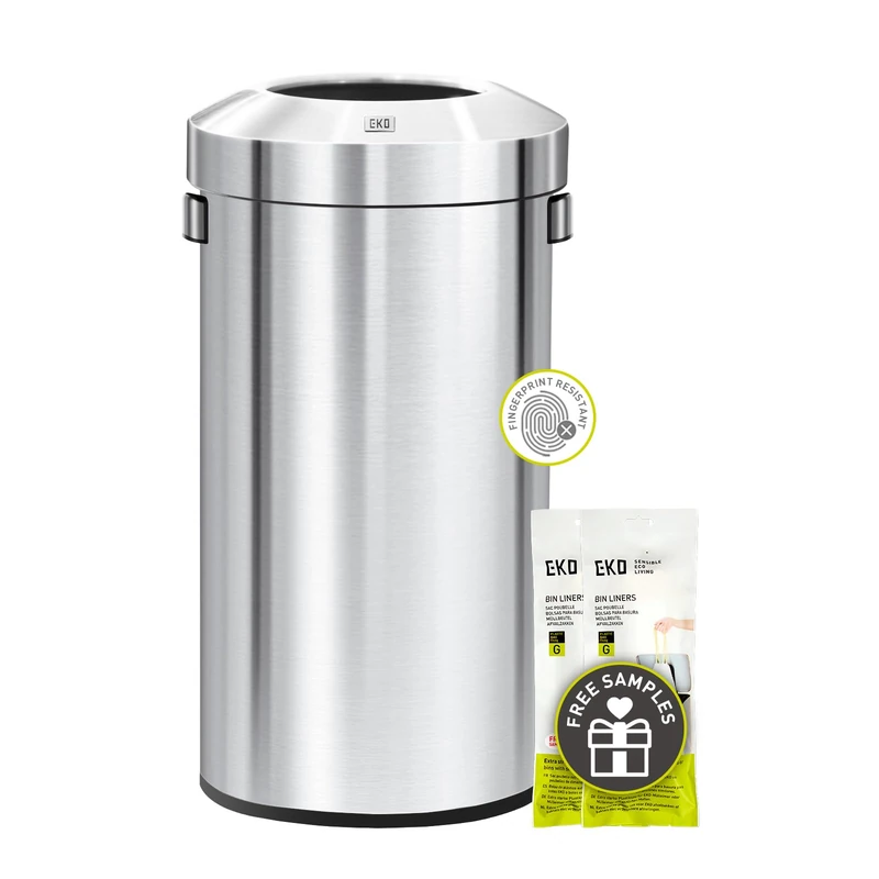 EKO Open Top Trash Can, Stainless Steel, 90 Liter, Round