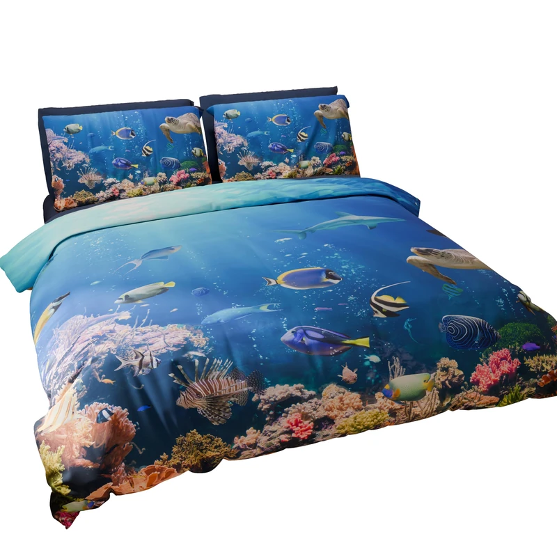 PETTI Artigiani Italiani Duvet Cover, Bedding Set, Satin, 100% Made in Italy, Aquarium, Super King (250x200 cm) - Image 1