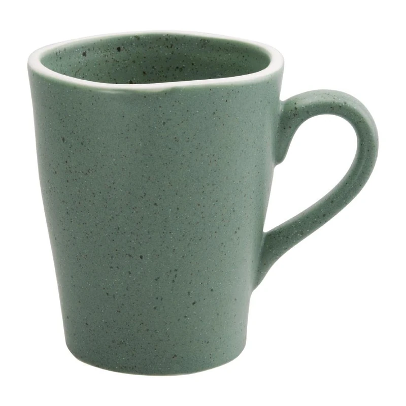 Olympia Chia Rustic Tea and Coffee Mugs Set 340 ml/12 oz (Pack of 6), Green Porcelain, Hot Chocolate Mugs, Microwave and Dishwasher Safe, Reactive Glaze, BS4034 Certified, Café and Home Use, DR805