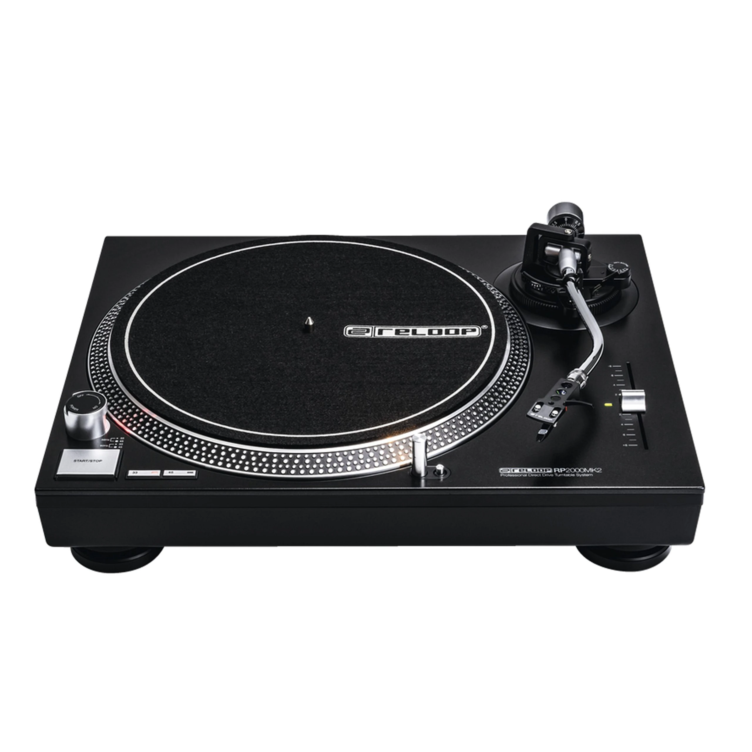 Reloop RP-2000 MK2 DJ turntable with quartz-controlled direct drive and phono / line output, black metallic