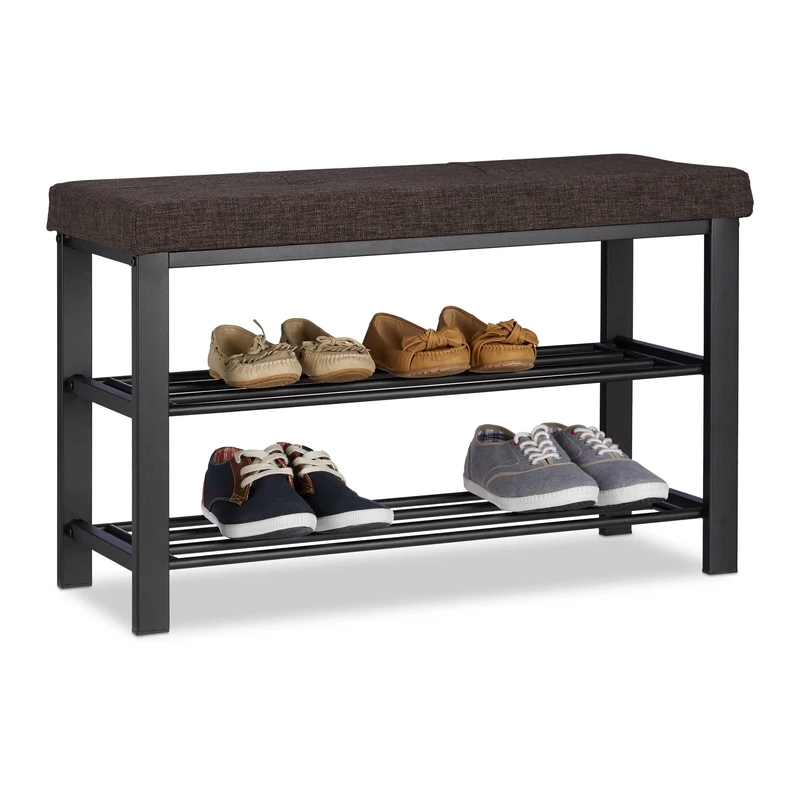 Relaxdays Shoe Storage Bench, Fabric Cover, Comfortable Seat Pad, 2 Tiers for Shoes, Metal, HWD: 50x81x32 cm, Brown - Image 1