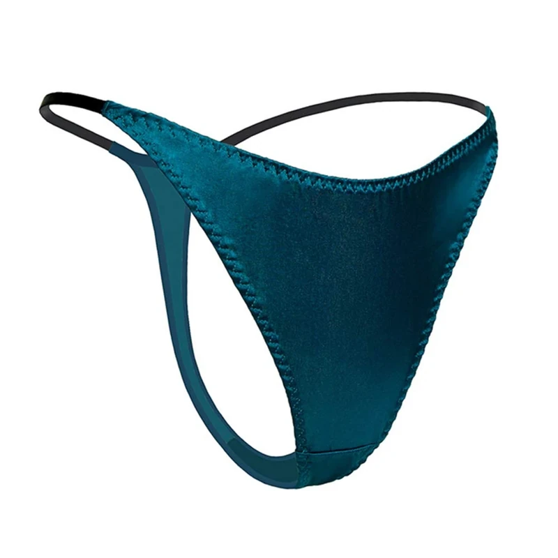 SilRiver Womens Silk Spandex G-String Thong Panty, Sexy T-Back Underwear with Soft Satin (X-Large, Turkish Blue)
