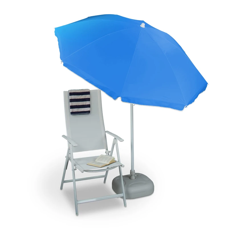 Relaxdays Sun Umbrella 180 cm, 8 Polyester Ribs, Tilt Function, Garden Umbrella, Blue