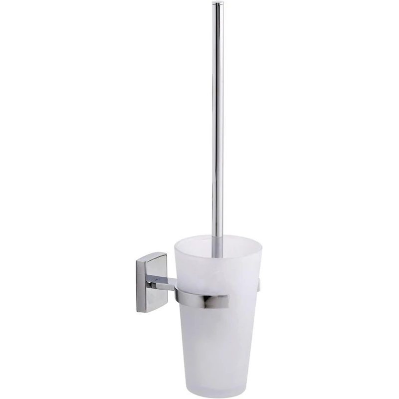 tesa KLAAM Toilet Brush Set - No Drill Toilet Brush With Frosted Glass Container - Includes Removable Glue Solution - Image 1