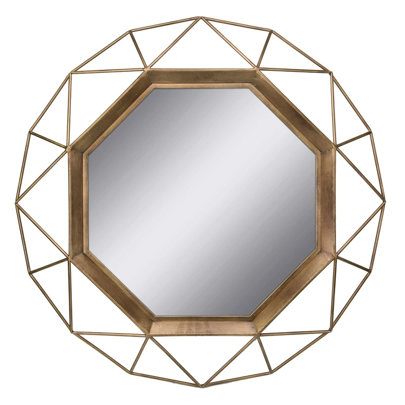 Stonebriar Decorative 28" Geometric Metal Frame Hanging Wall Mirror with Mounting Brackets, Antique Gold