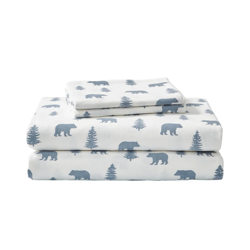 Eddie Bauer - Queen Sheets, Cotton Flannel Bedding Set, Brushed for Extra Softness, Cozy Home Decor (Bears & Trees, Queen)