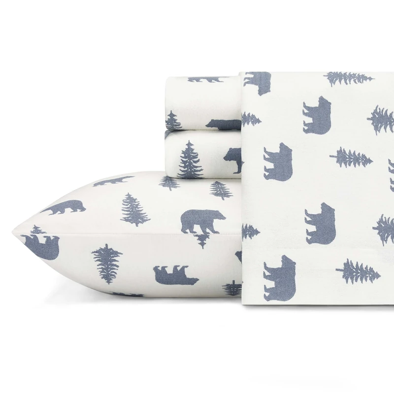Eddie Bauer - Full Sheet Set, Warm Breathable Cotton Flannel Bedding with Deep Pockets, Brushed for Extra Softness, Cozy Home Decor, Oeko-Tex Certified (Bears & Trees, Full)