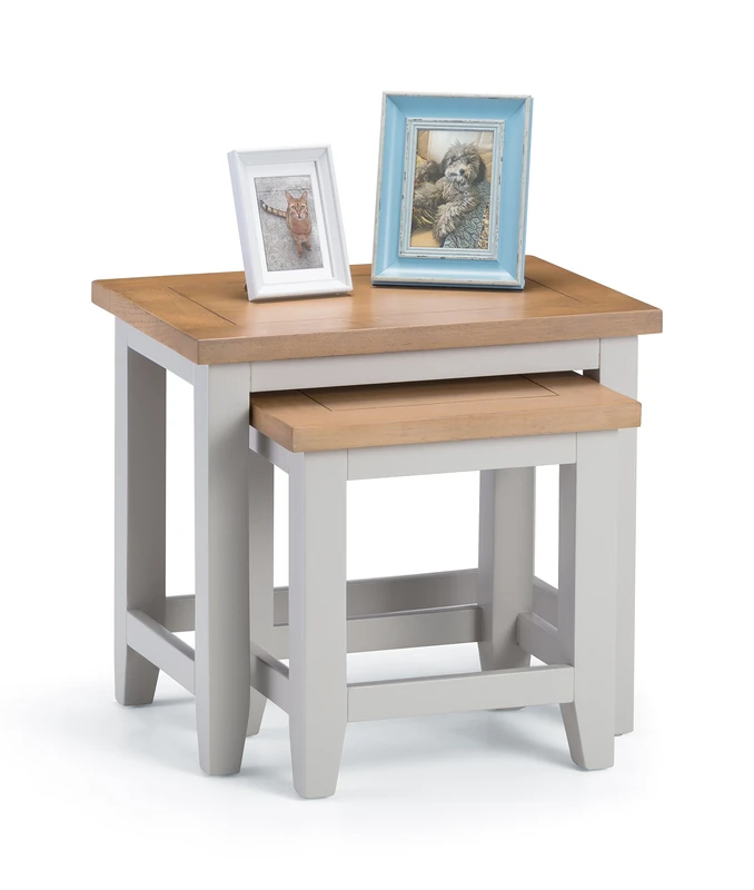 Julian Bowen Nest of Tables - Grey, Oak, Small - Versatile and Stylish Set for Living Room Decor