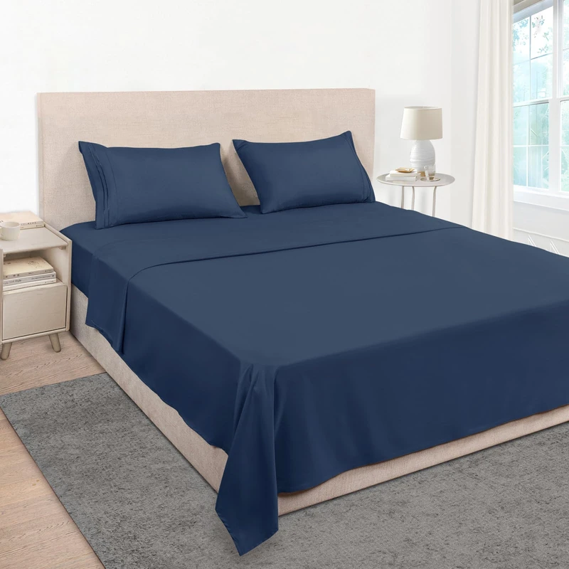 Mejoroom Queen Size Sheet Set - Hotel Luxury 1800 Bedding Sheets & Pillowcases - Deep Pocket Fitted Sheet, Soft, Breathable, Wrinkle & Fade Resistant - 4 Piece (Queen, Navy)