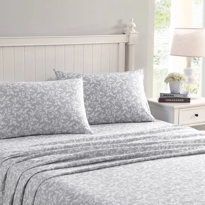 Laura Ashley Cotton Flannel Bedding Set, Crestwood Pastel Grey, King