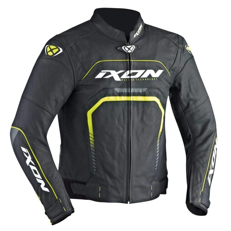 Ixon Fighter Motorcycle Jacket, Black White Yellow, 3XL - Image 1