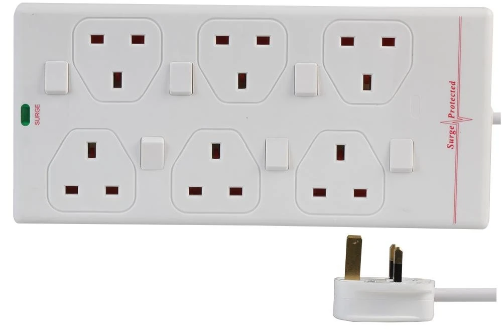 Pro Elec EXTENSION LEAD SURGE SWITCHED 6G WHT 10M
