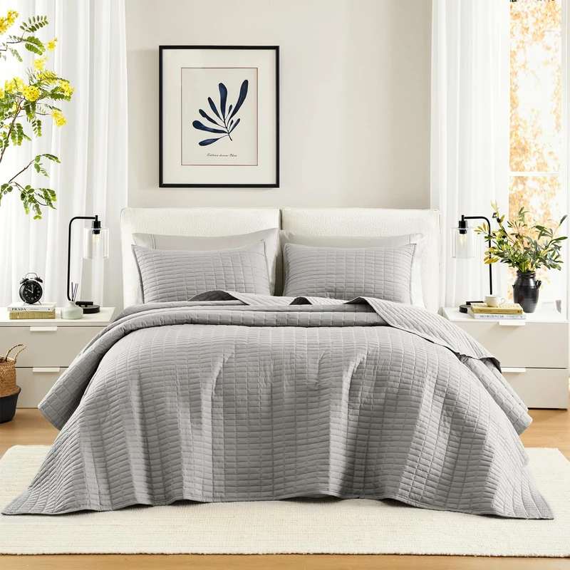 Comfort Spaces All Season, Lightweight, Coverlet Bedspread Bedding, Matching Shams, Microfiber, Gray, King