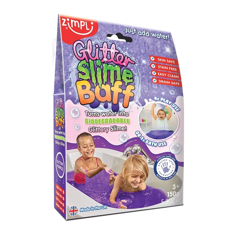 ZIMPLI - Glitter Slime Baff Purple, 1 Bath or 4 Play Uses, Magically turns water into thick, glittery slime, Great fun gift idea for boys & girls, Xmas Present for Kids