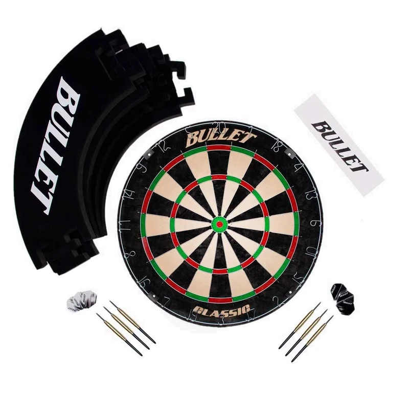 Bullet - Large Darts Tournament Set - Includes Dartboard, 6 Steel Darts, EVA Surround Ring, Throwing Line, Black, Complete Set