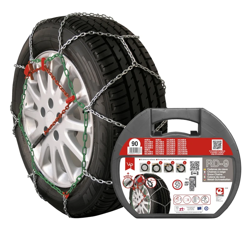 VIP RD9 - Metal Snow Chains RD9 mm, Size No. 90, Set of 2 with Gloves Included - Image 1