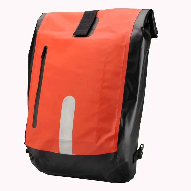 Fischer 86282 Bicycle Pannier Rack Bag with Backpack, Waterproof Material, Comfortable Handling, with Reflective Stripes, Red