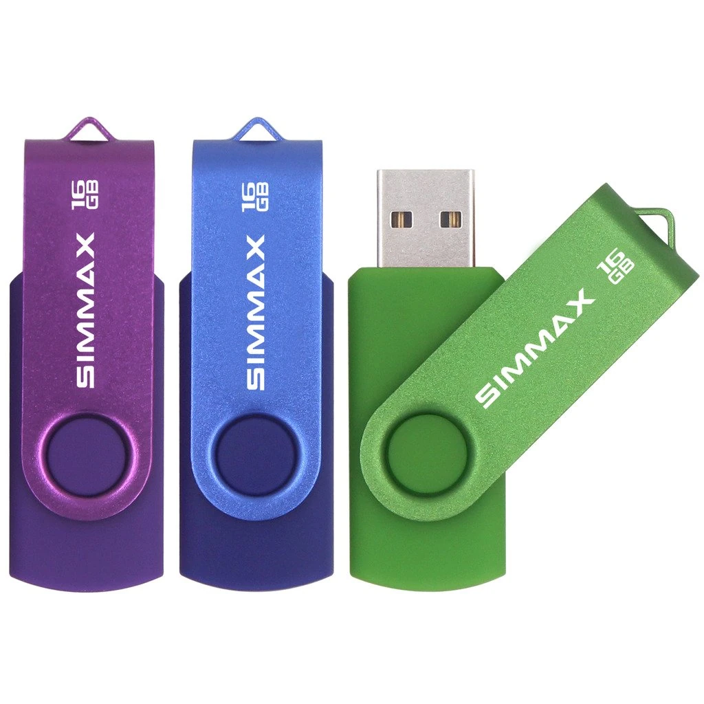 SIMMAX USB Flash Drives 3 Pack 16GB Memory Stick Swivel Design USB 2.0 Flash Drive Thumb Drive Zip Drives (16GB Purple Blue Green)