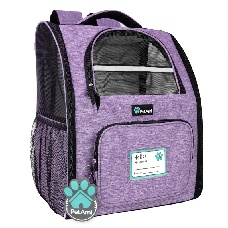 PetAmi Dog Backpack Carrier for Small Large Cat, Pet, Puppies, Ventilated Pet Hiking Backpack Travel Bag, Airline Approved Cat Backpack Carrier, Safety Back Support, Camping Biking Dog Bag, Purple