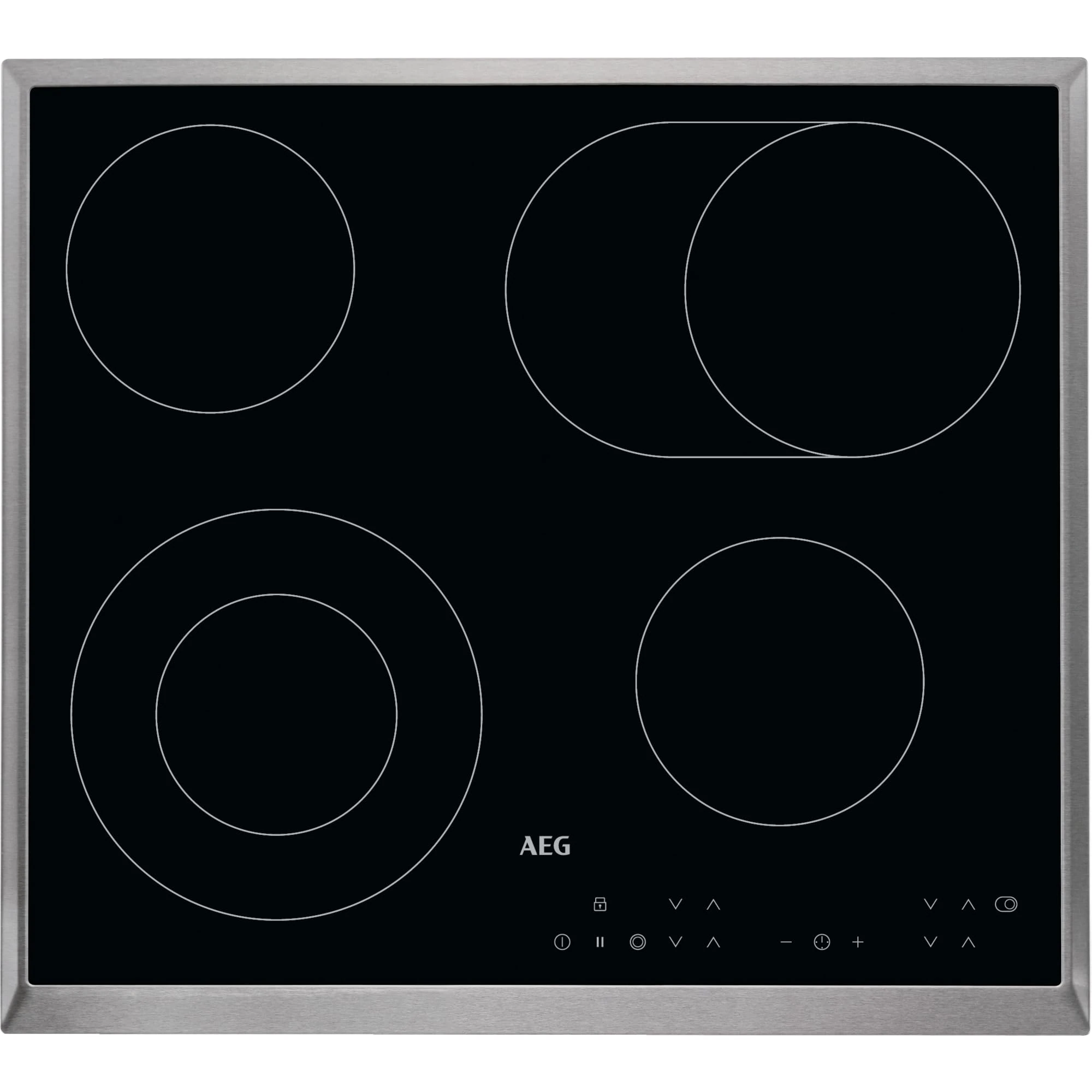 AEG 3000 Series Radiant Ceramic Hob HK634060XB, 60cm 4 Zones + Extendable Zone and Oval Multipurpose Zone, Child Lock, AutoMax and Stop&Go Function, Easy Install, 38x560x490mm, Black/Stainless Steel