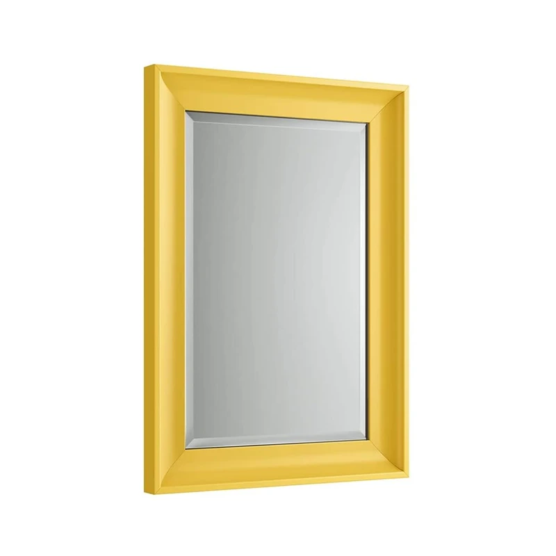 iBathUK Revix Wall Mounted Framed Bathroom Mirror, Modern Rectangular Portrait or Landscape Design Copper-Free Silver Mirror with MDF Frame in Yellow, 700 x 500mm