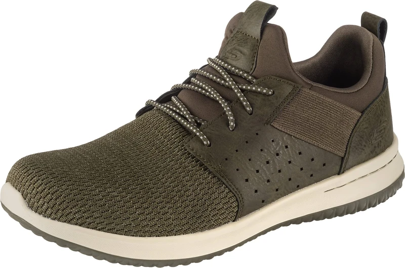 Skechers Men's Delson Camben Trainers, Olive Mesh W Synthetic, 15 UK