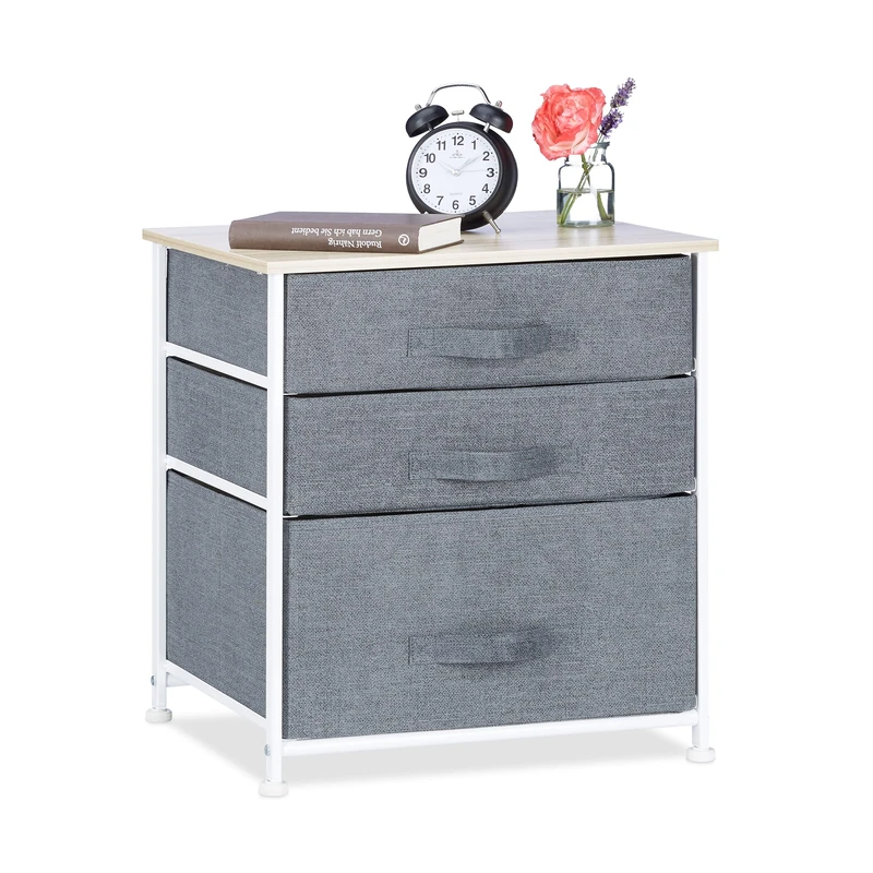 Relaxdays Shelving System, Chest of Drawers, Standing Shelf with Boxes, HxWxD: 53 x 48 x 40 cm, Metal and Wood, Grey