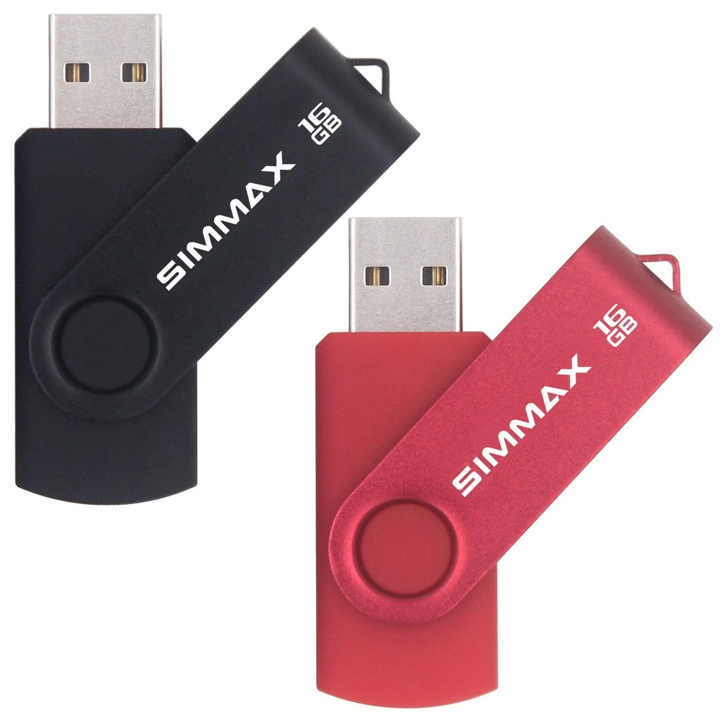 SIMMAX USB Flash Drives 2 Pack 16GB Memory Stick Swivel Design USB 2.0 Flash Drive Thumb Drive Zip Drives (16GB Black Red)