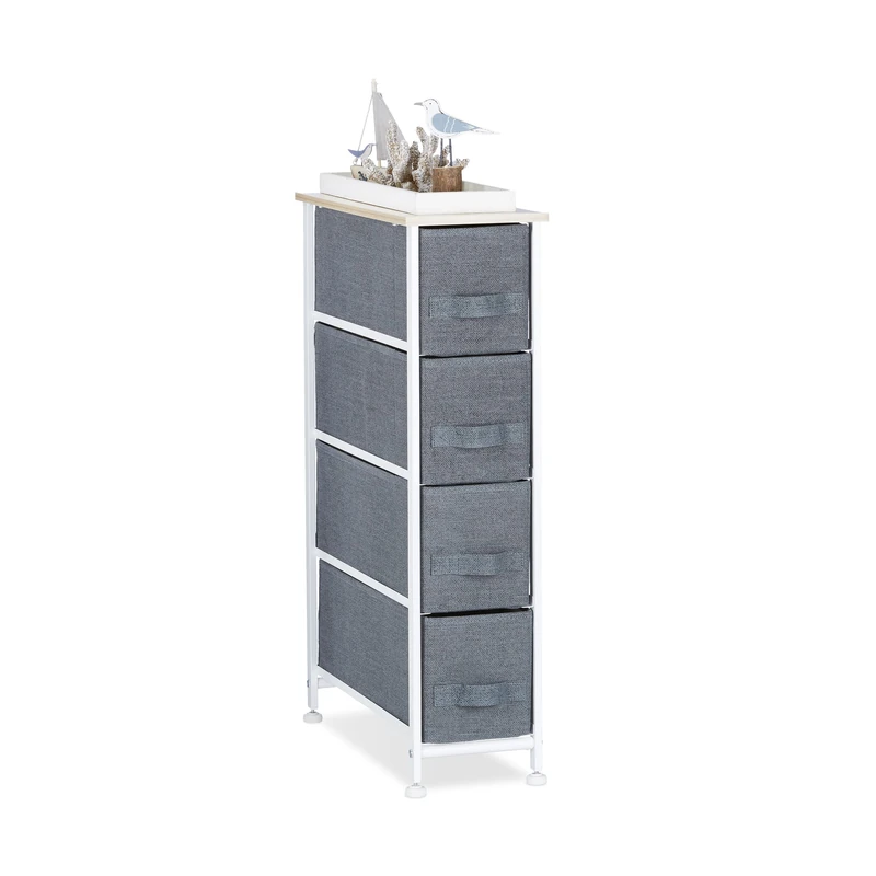 Relaxdays Shelving System, Chest of Drawers, Standing Shelf with Boxes, HxWxD: 76 x 20 x 48 cm, Metal and Wood, Grey