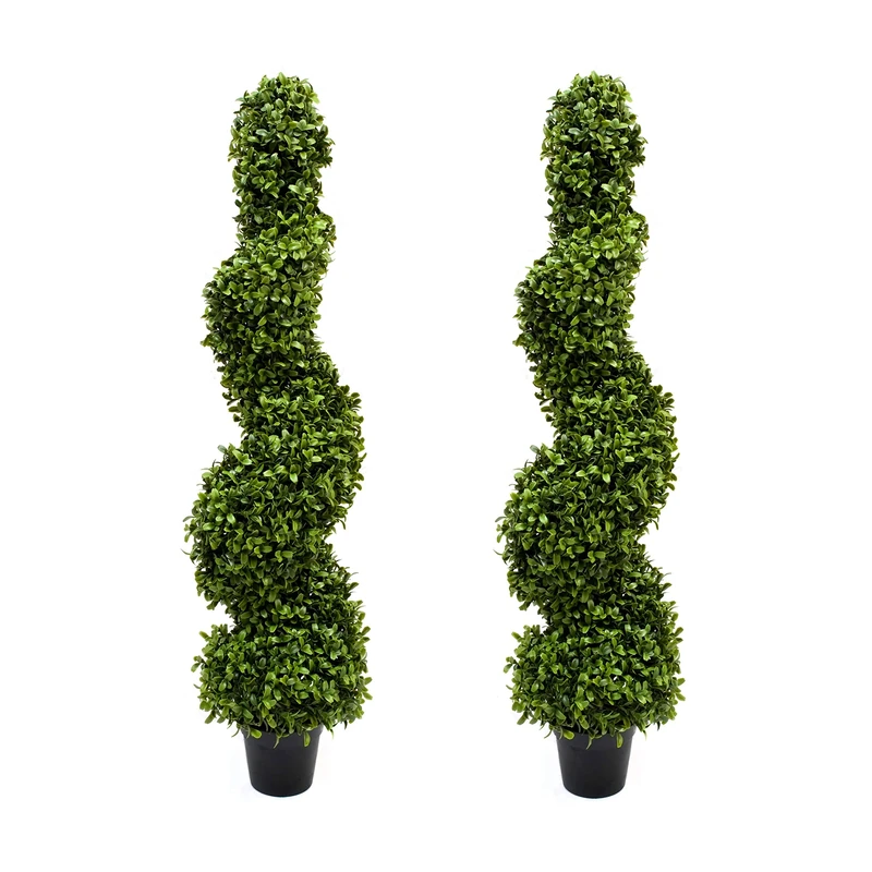 2x Artificial Spiral Boxwood Topiary Trees | Realistic Artificial Design | UV Protected for Outdoor Use | Indoor and Outdoor Use | Elegant Decoration (3ft/96cm), Green