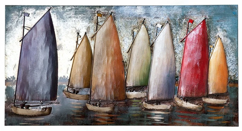 GILDE Picture Sailing Regatta Sailing Boats Art Object Gallery Handmade 60 x 120 cm