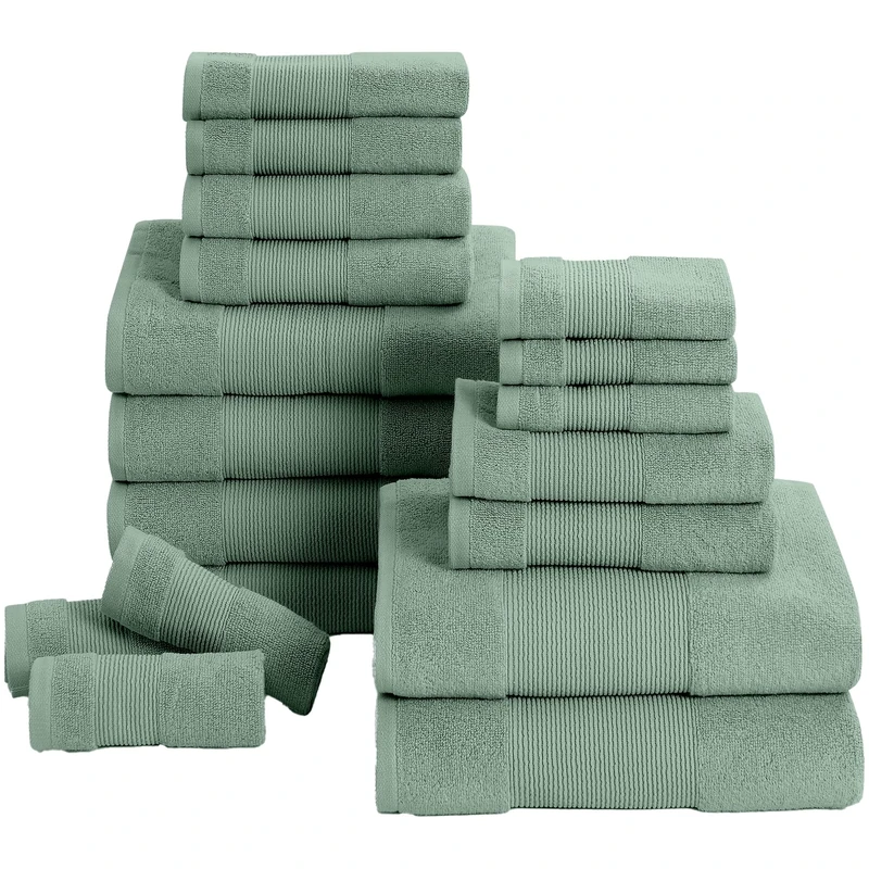 Modern Threads Air Cloud 18-Piece Towel Set - 100% Zero-Twist Cotton, 500 GSM, Quick Dry & Plush, Eucalyptus